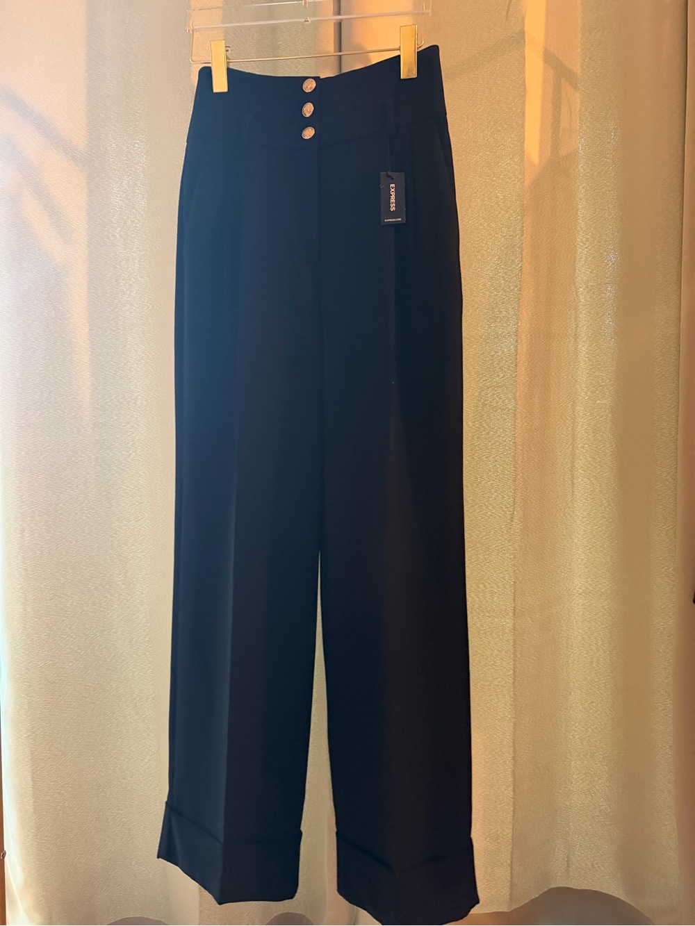 Express Black Wide-Leg Trousers with Triple Button Waist